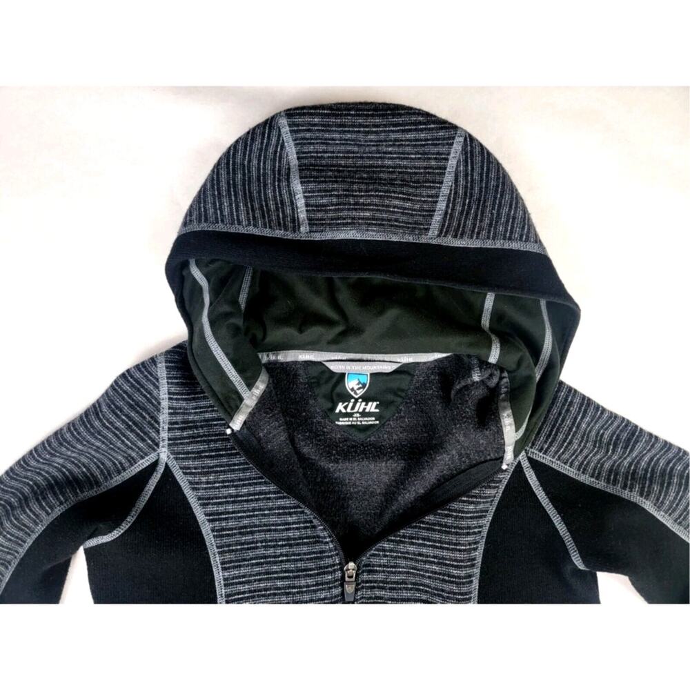 KUHL Chianti Wool Blend Fleece Jacket XS Hooded Hiking Outdoor Black Gray - Picture 4 of 9